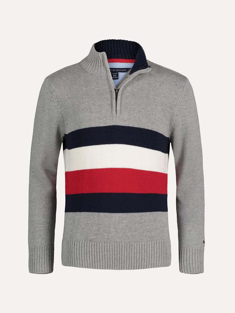 Grey Tommy Hilfiger Little Flag Quarter-Zip Sweaters | NZ_B2113