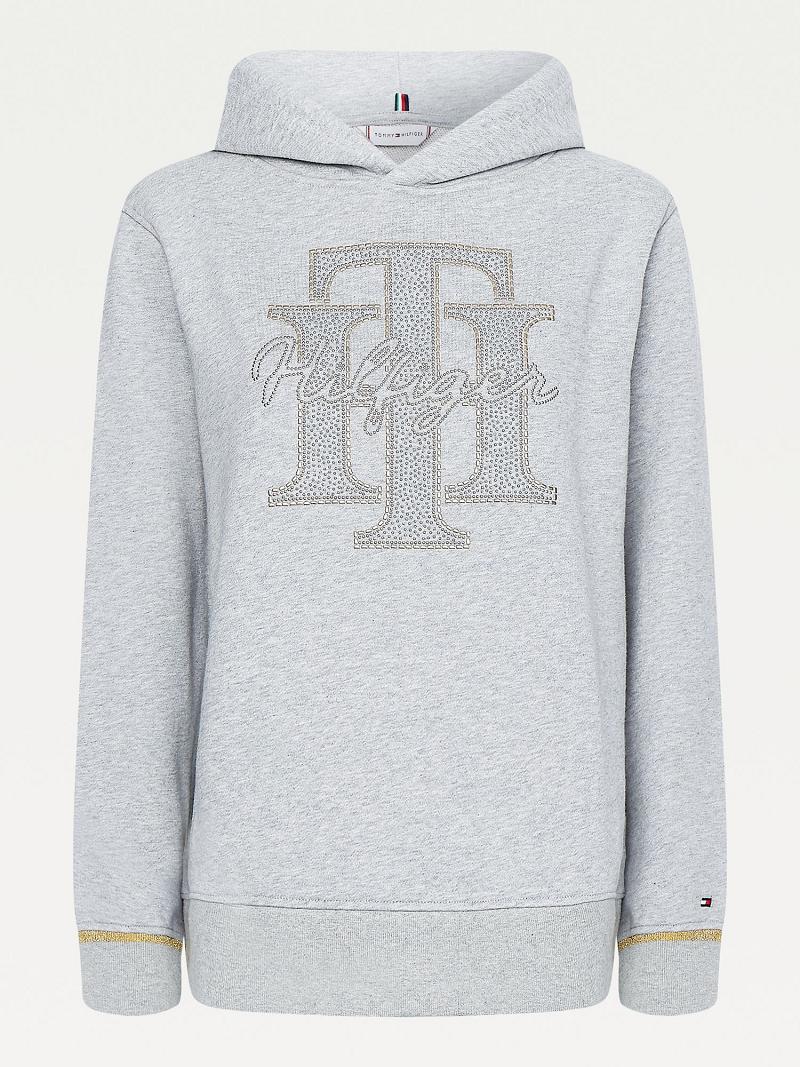 Grey Tommy Hilfiger Organic Cotton Applique Logo Hoodies | NZ_W21154