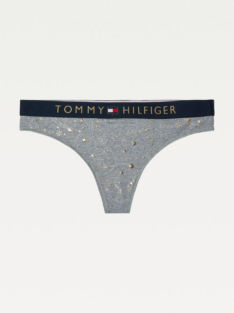 Grey Tommy Hilfiger Organic Cotton Sparkle Thongs | NZ_W21575