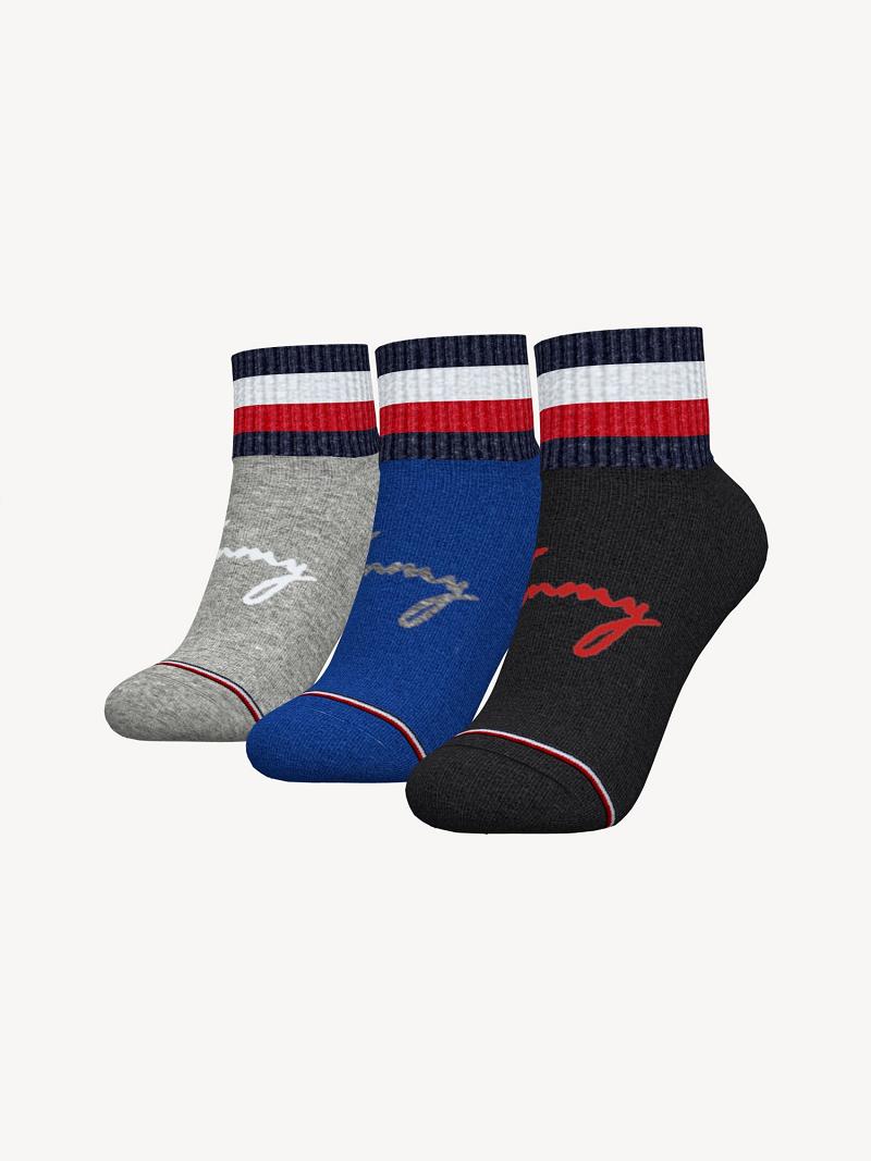 Grey Tommy Hilfiger Quarter Top 3PK Socks | NZ_B2294