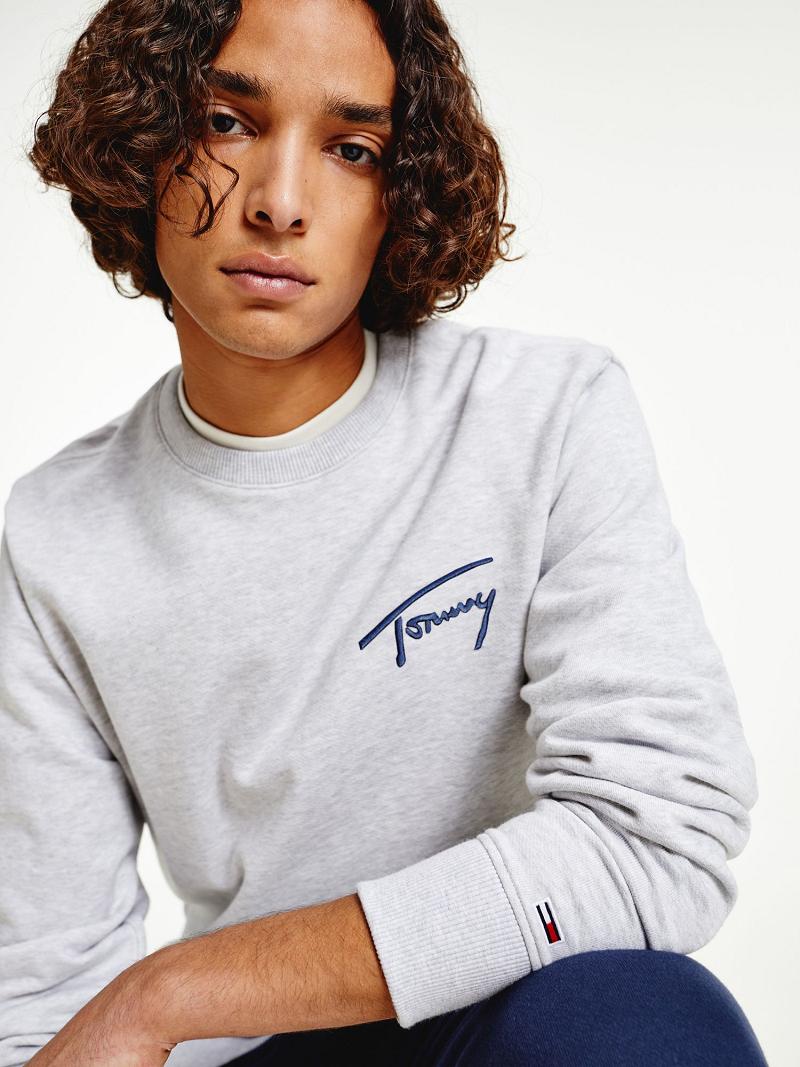 Grey Tommy Hilfiger Recycled signature Sweatshirts | NZ_M31132