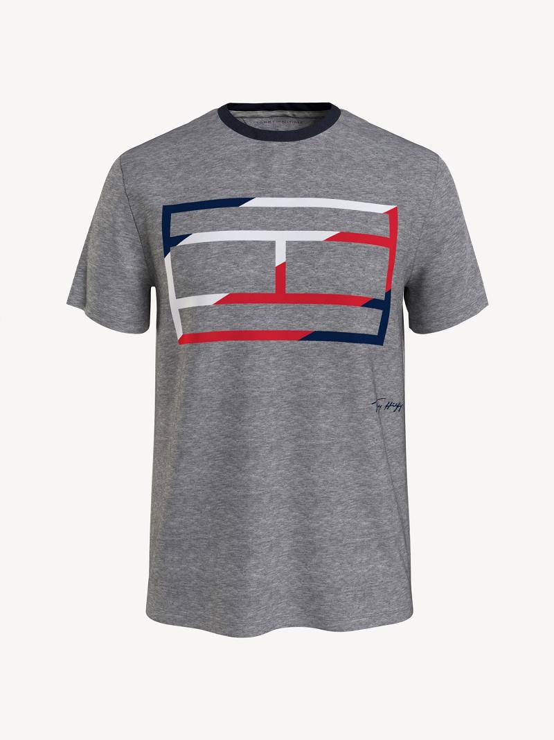 Grey Tommy Hilfiger Skeleton flag T Shirts | NZ_M31068