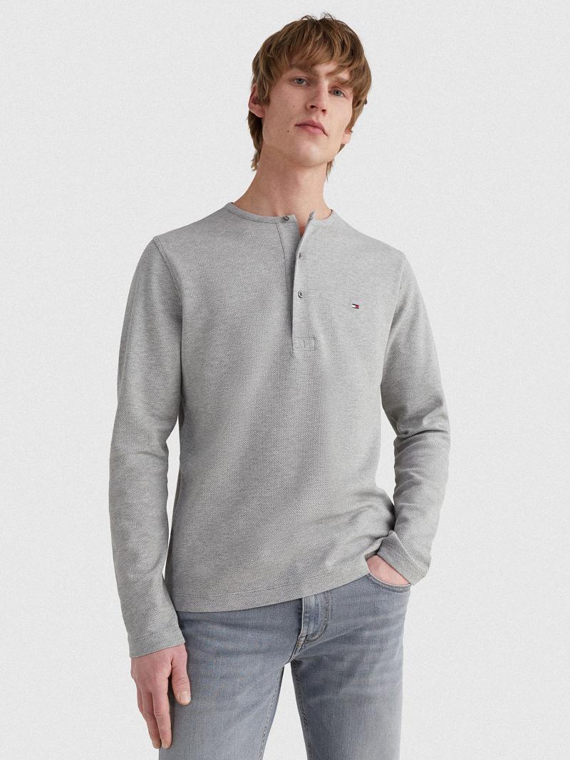 Grey Tommy Hilfiger Solid henley T Shirts | NZ_M31071