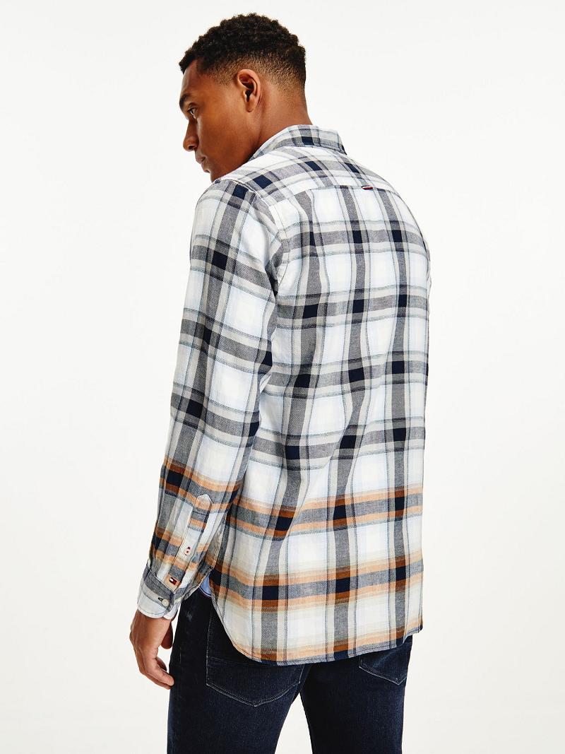 Grey / White Tommy Hilfiger Oversized cotton and linen check Shirts | NZ_M31263