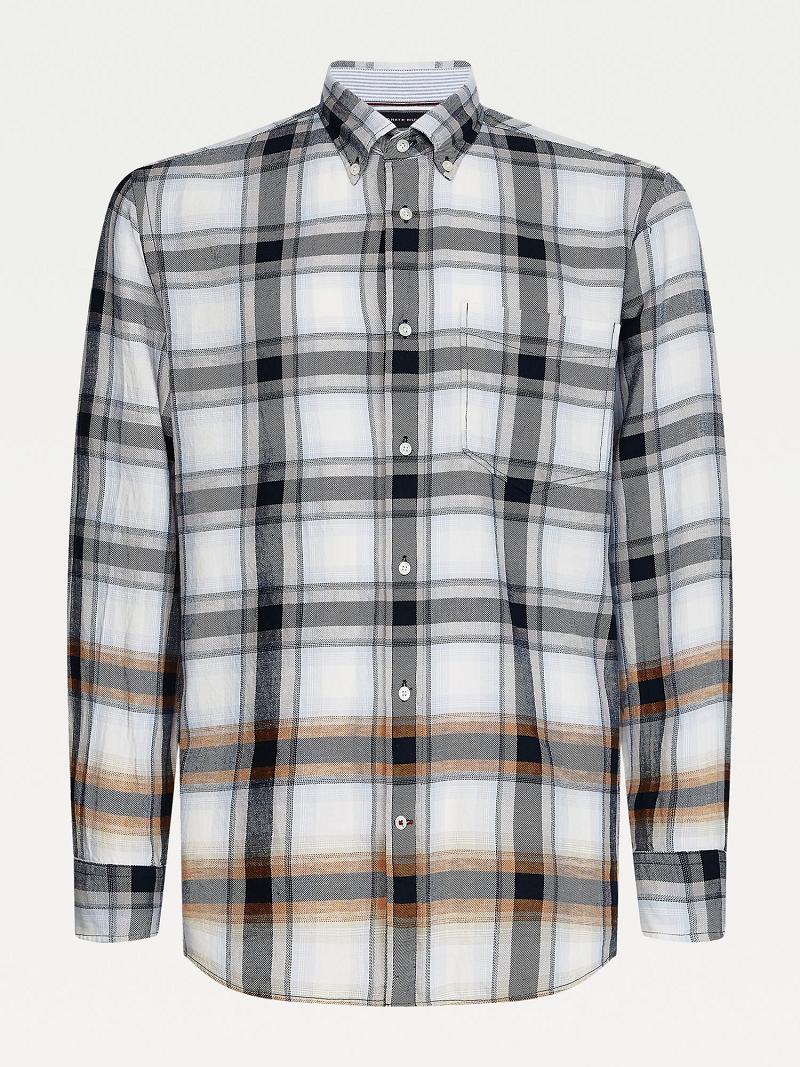 Grey / White Tommy Hilfiger Oversized cotton and linen check Shirts | NZ_M31263