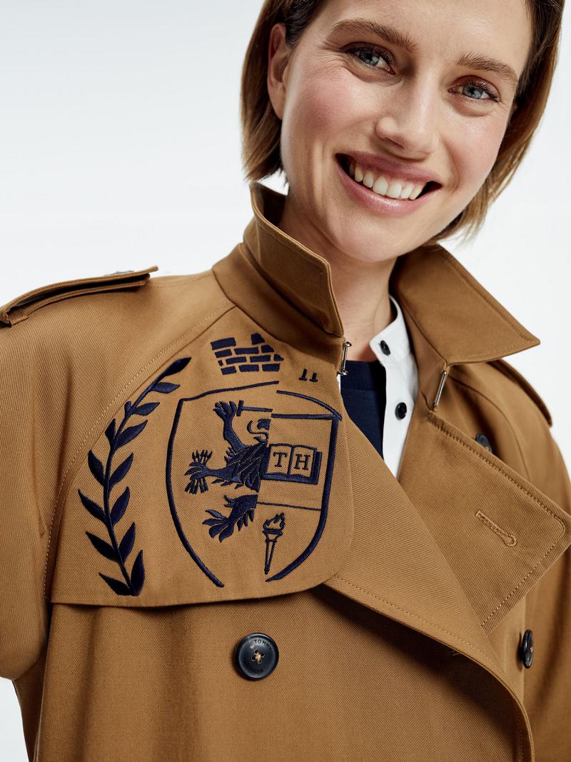 Khaki Tommy Hilfiger Icon Crest Trench Coats | NZ_W21032