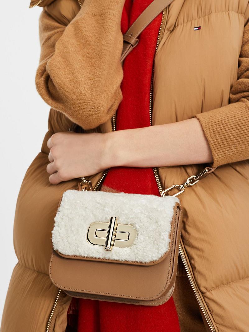 Khaki Tommy Hilfiger Shearling Mini Crossbody Bags | NZ_W21645