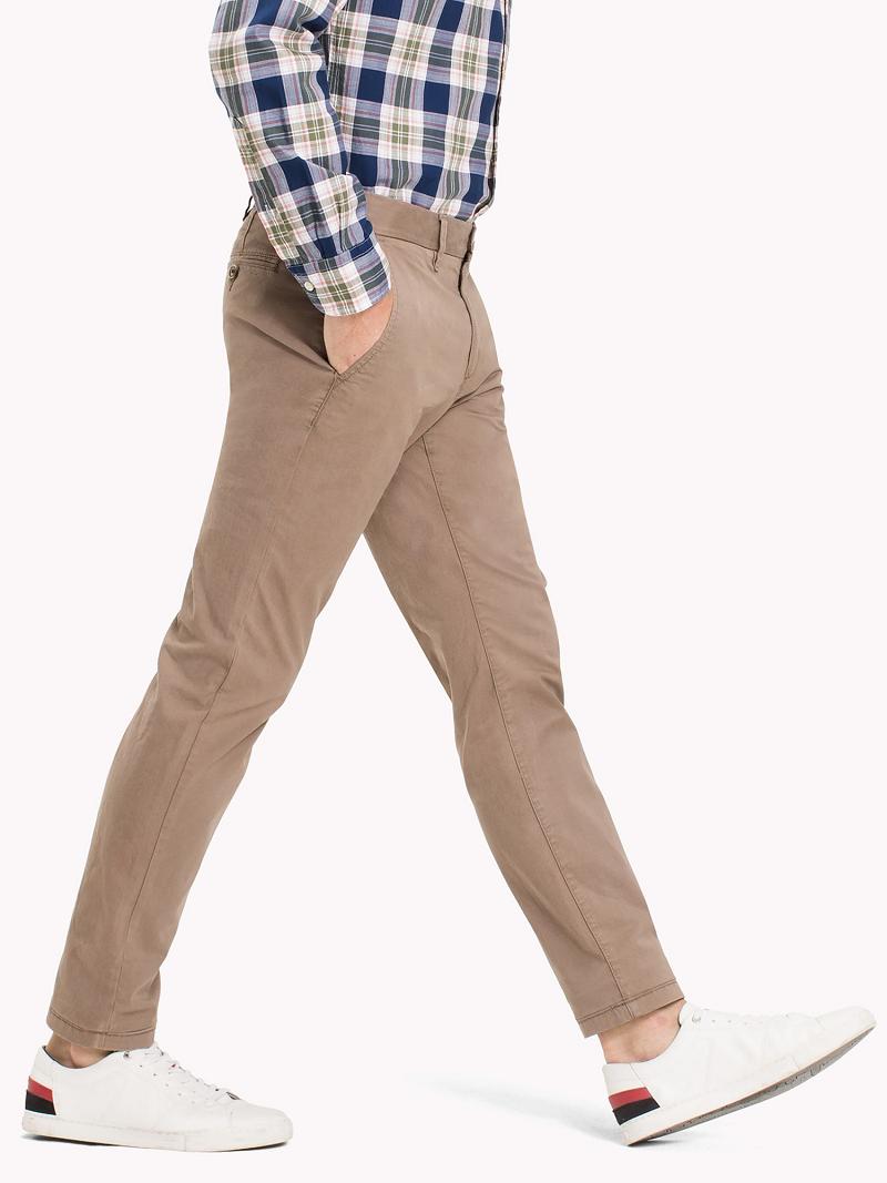 Khaki Tommy Hilfiger Straight fit stretch organic cotton twill chino Pants | NZ_M31341