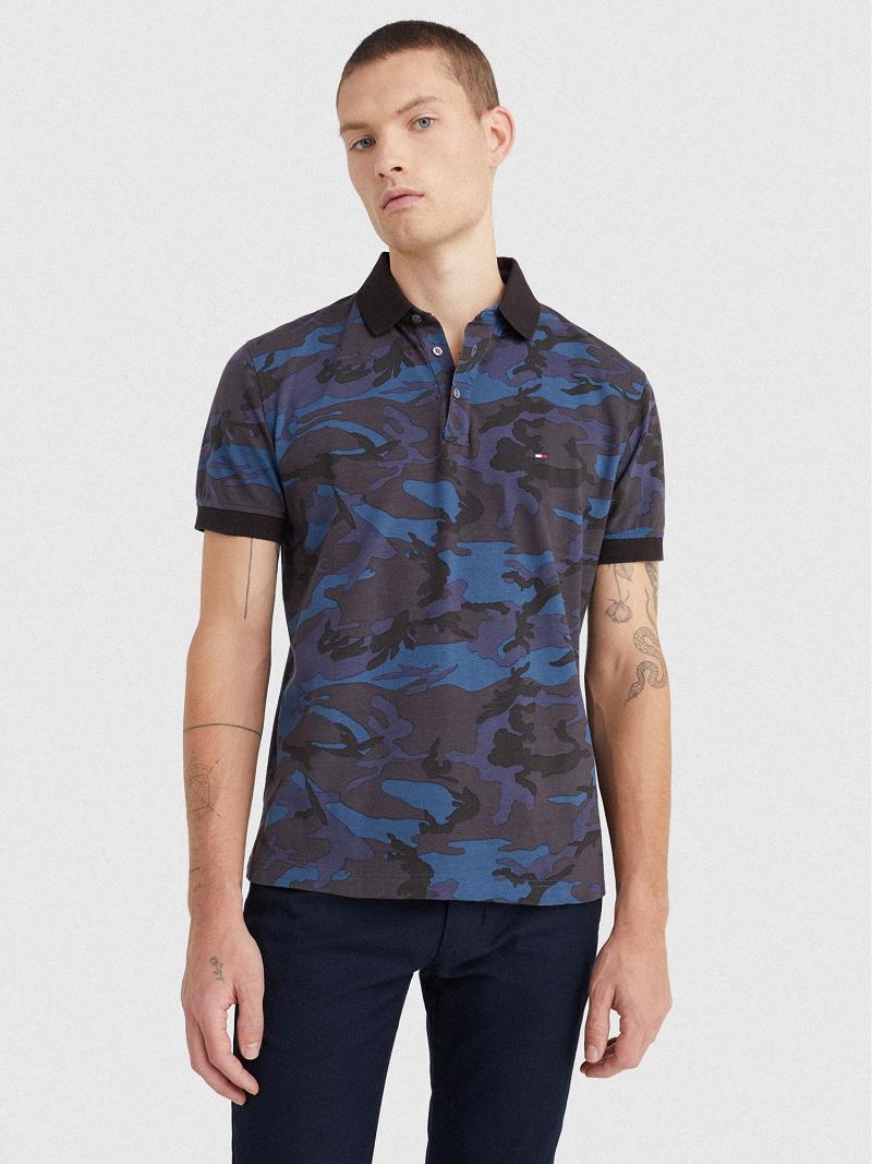 Navy / Camo Tommy Hilfiger Regular fit camo print Polos | NZ_M31295