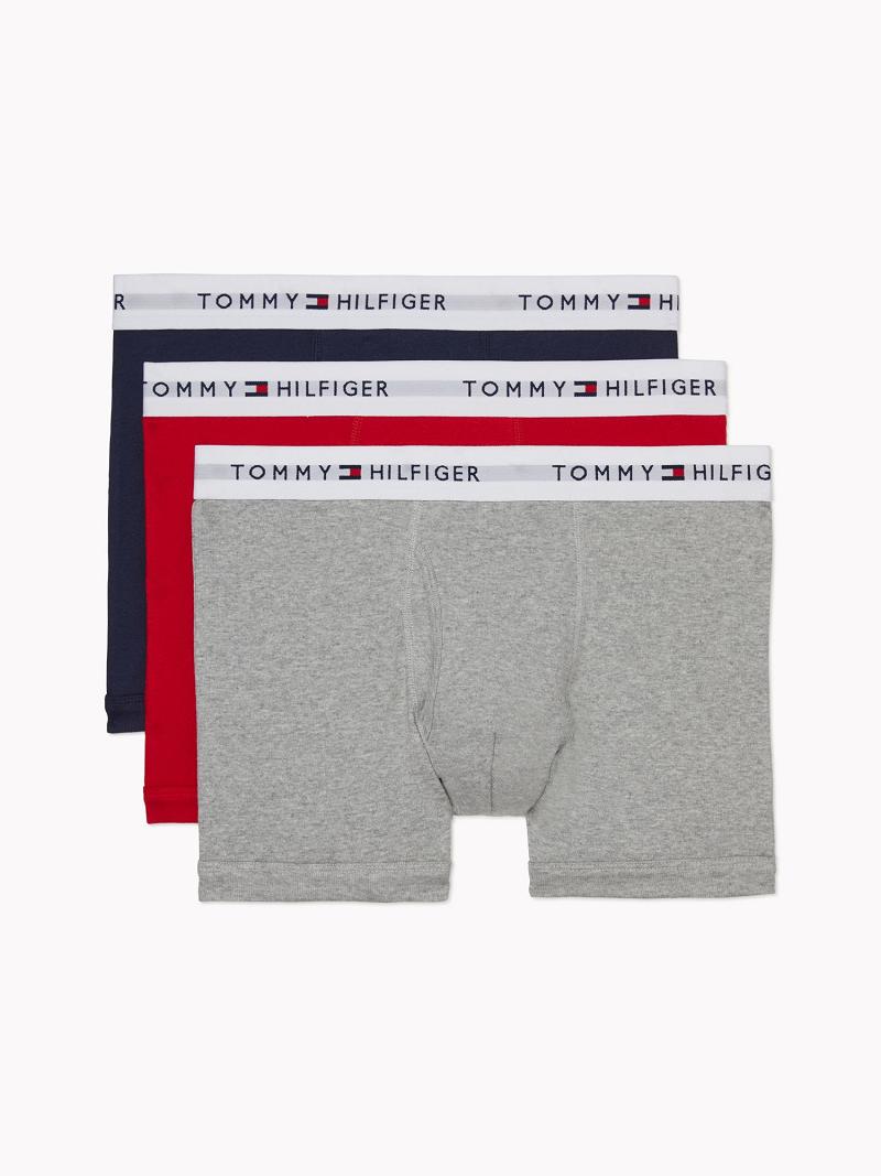 Navy / Red / Grey Tommy Hilfiger Cotton classics trunk 3pk Trunks | NZ_M31493