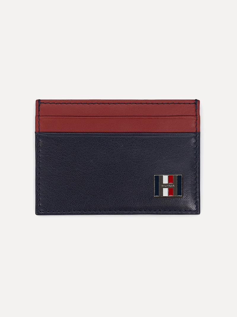 Navy / Red Tommy Hilfiger H Leather Card Case and Key Chain Bags | NZ_M31696