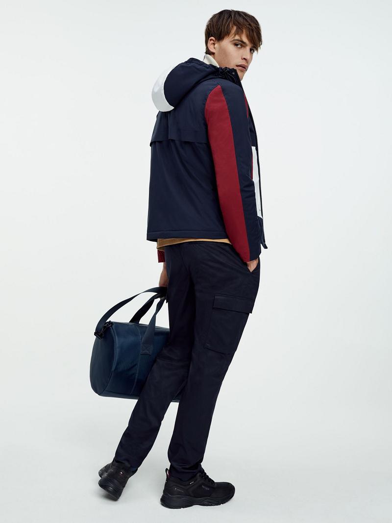 Navy / Red / White Tommy Hilfiger Recycled hooded colorblock Jackets | NZ_M31415