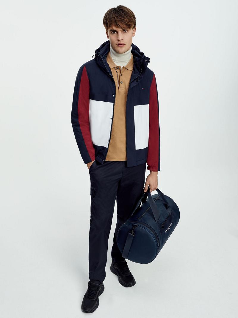 Navy / Red / White Tommy Hilfiger Recycled hooded colorblock Jackets | NZ_M31415