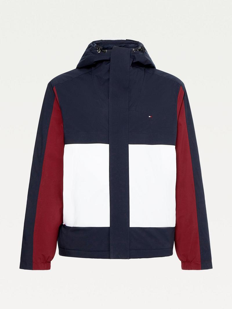 Navy / Red / White Tommy Hilfiger Recycled hooded colorblock Jackets | NZ_M31415