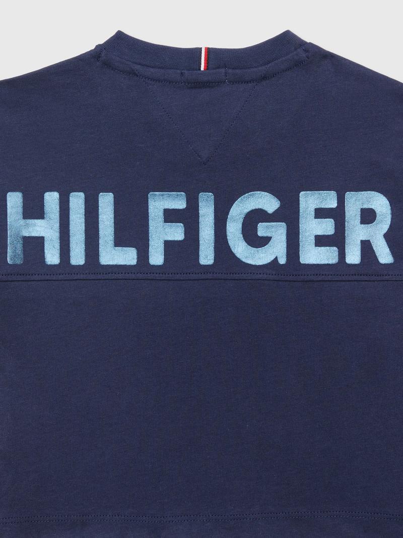 Navy Tommy Hilfiger Back Logo Shimmer T Shirts | NZ_G1226