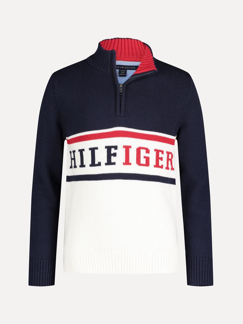 Navy Tommy Hilfiger Big Mockneck Sweaters | NZ_B2110