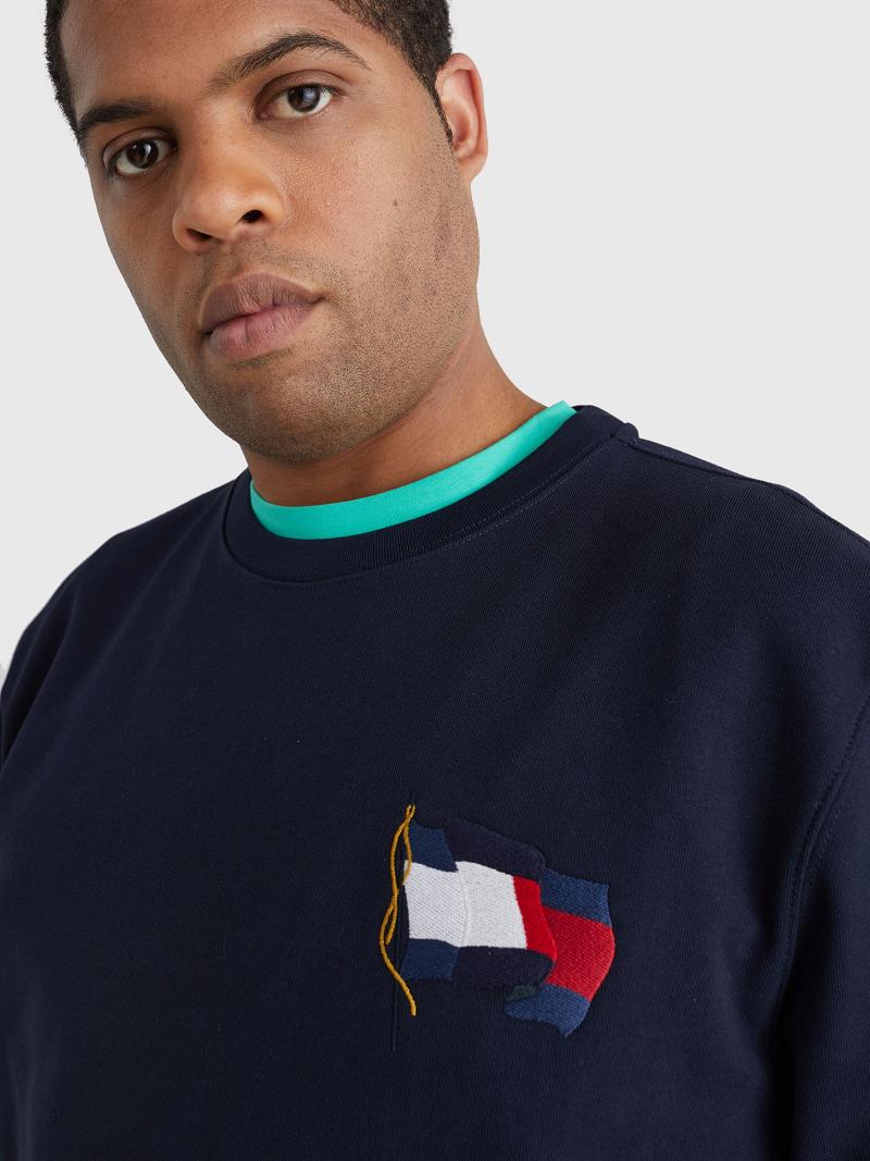 Navy Tommy Hilfiger Big and tall wavy flag Sweatshirts | NZ_M31115