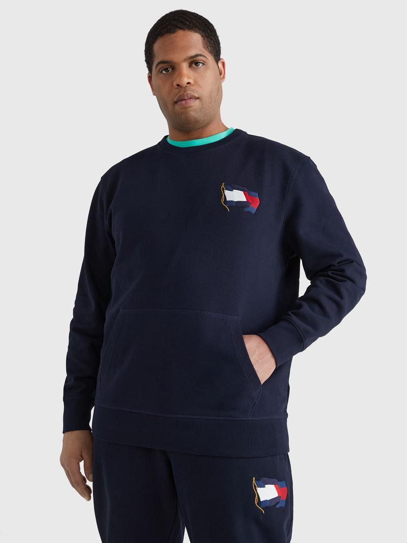 Navy Tommy Hilfiger Big and tall wavy flag Sweatshirts | NZ_M31115