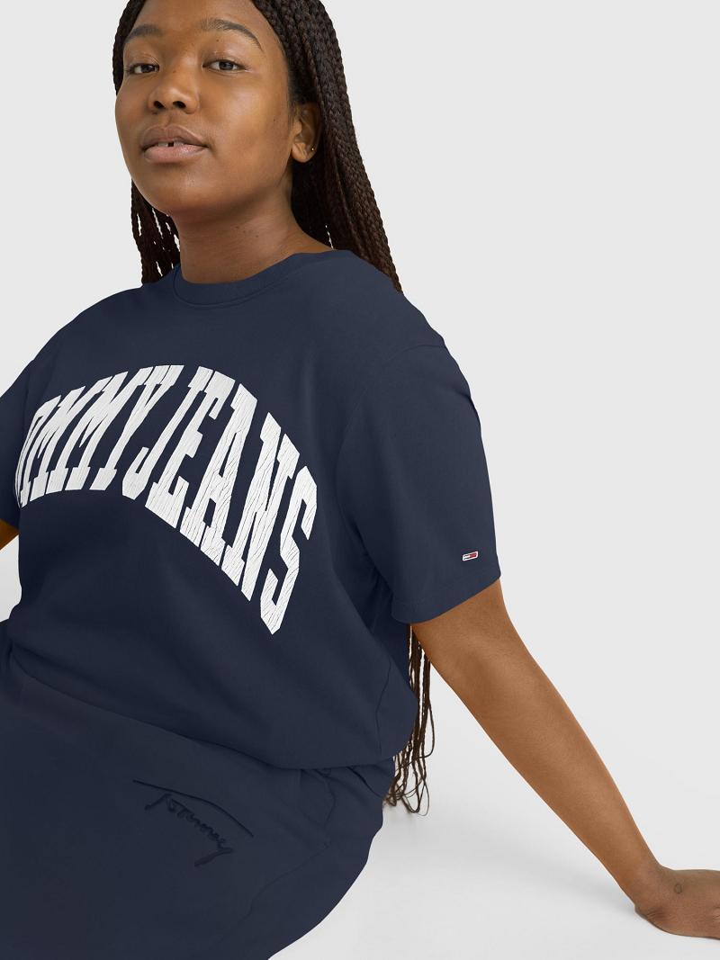 Navy Tommy Hilfiger Curve Oversized Cropped Collegiate T Shirts | NZ_W21441