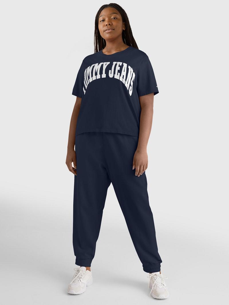 Navy Tommy Hilfiger Curve Oversized Cropped Collegiate T Shirts | NZ_W21441