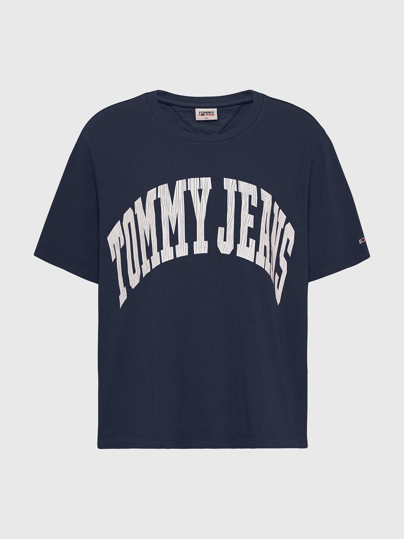 Navy Tommy Hilfiger Curve Oversized Cropped Collegiate T Shirts | NZ_W21441