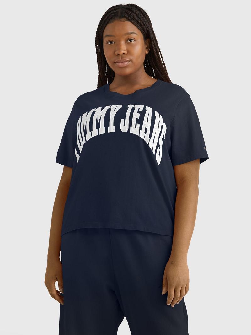 Navy Tommy Hilfiger Curve Oversized Cropped Collegiate T Shirts | NZ_W21441