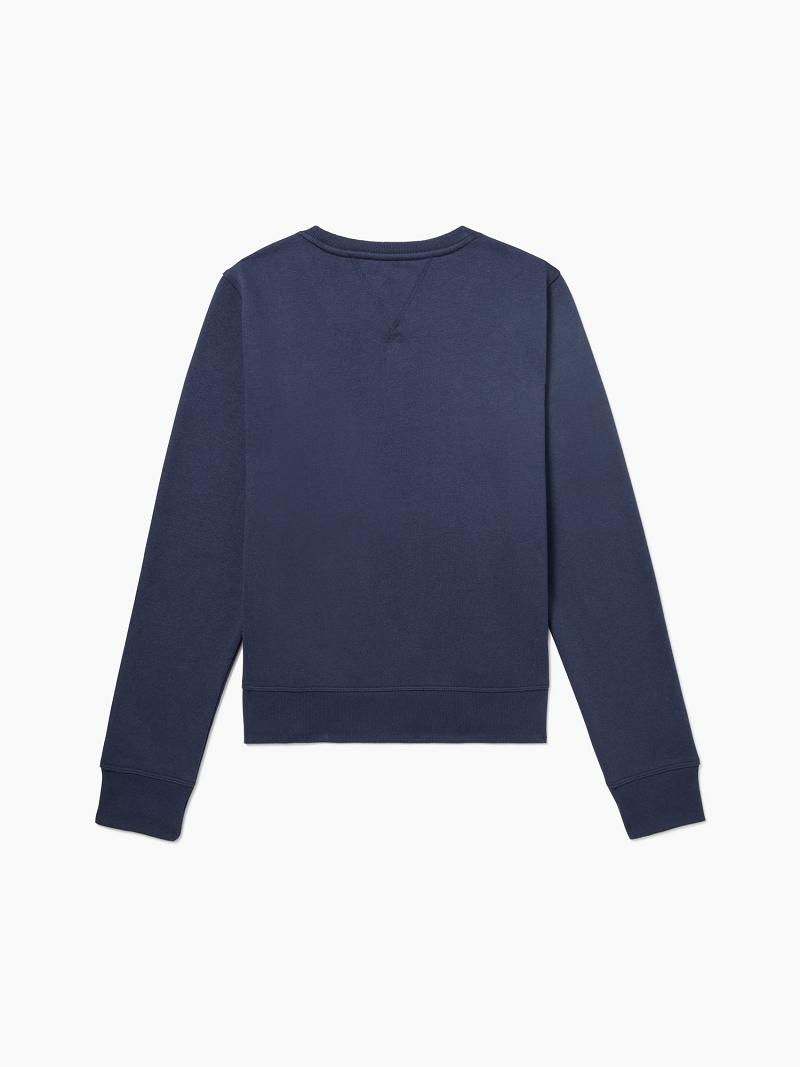 Navy Tommy Hilfiger Essential Cropped Tommy Flag Sweatshirts | NZ_W21383