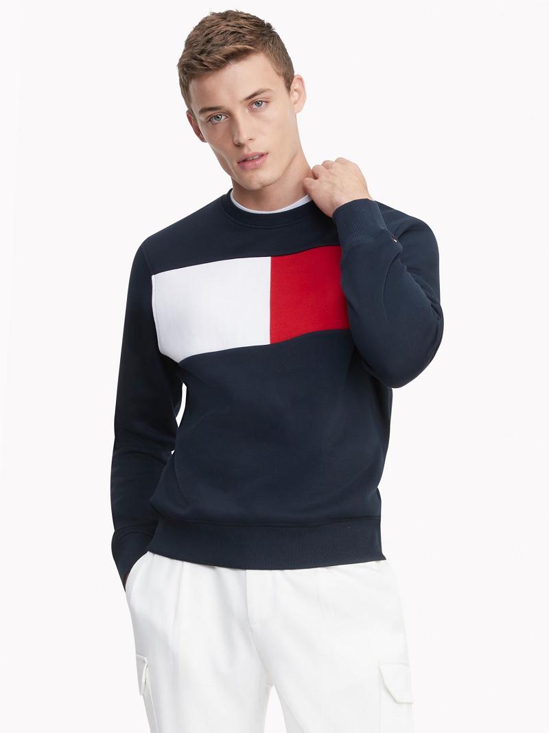 Navy Tommy Hilfiger Essential intarsia flag Sweatshirts | NZ_M31118