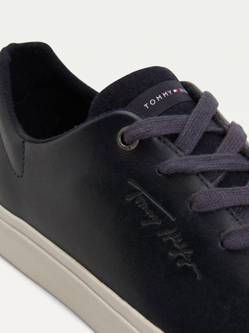 Navy Tommy Hilfiger Felt accent leather Sneakers | NZ_M31616