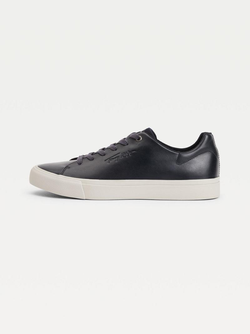 Navy Tommy Hilfiger Felt accent leather Sneakers | NZ_M31616