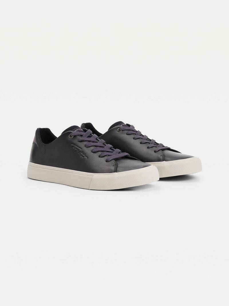 Navy Tommy Hilfiger Felt accent leather Sneakers | NZ_M31616