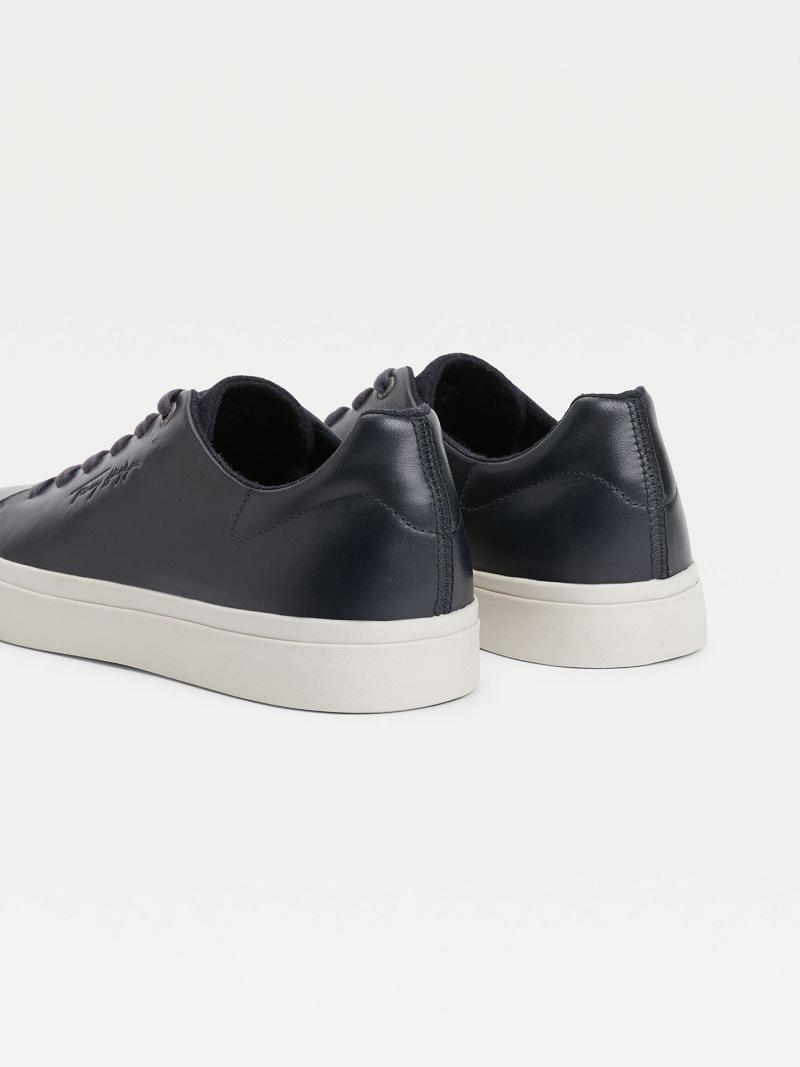 Navy Tommy Hilfiger Felt accent leather Casual Shoes | NZ_M31659