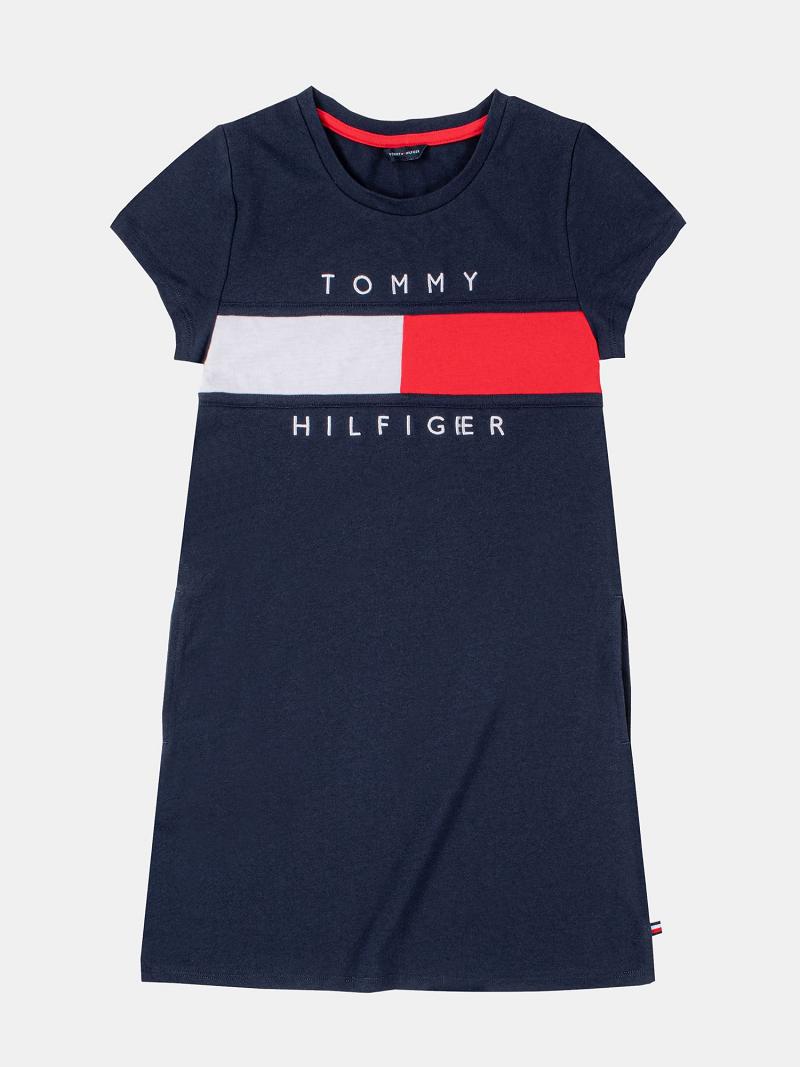 Navy Tommy Hilfiger Flag T-Shirt Dresses | NZ_G1060