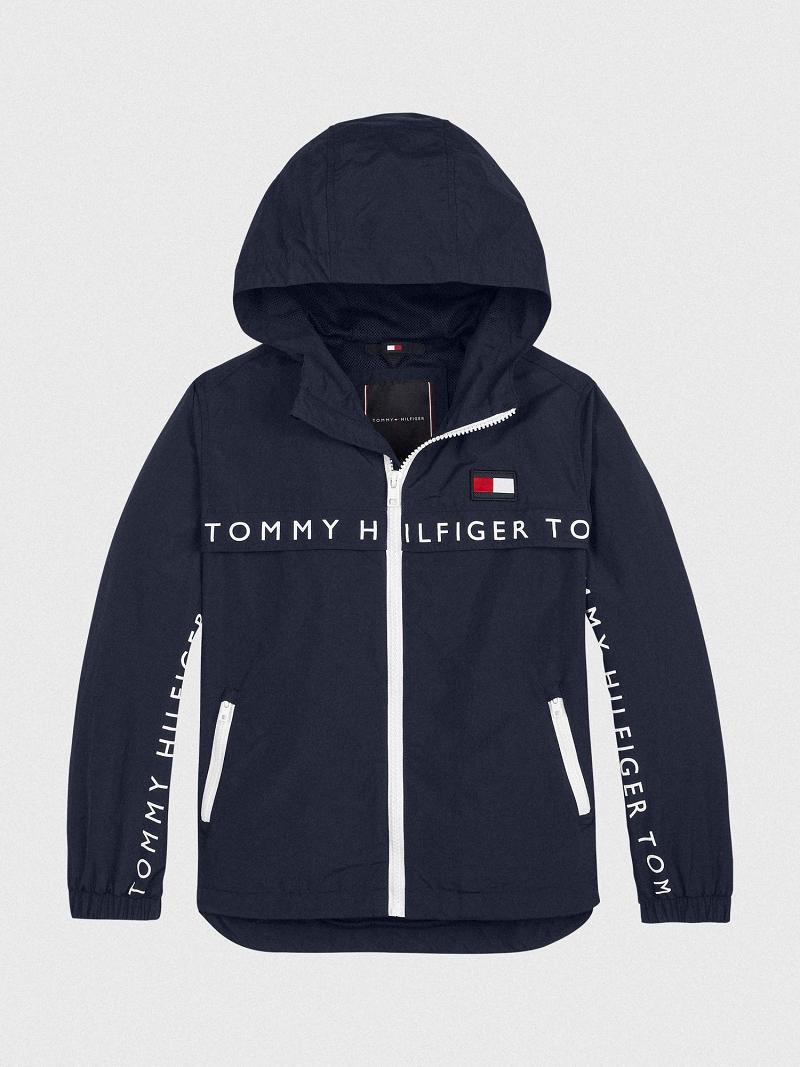 Navy Tommy Hilfiger Flag Windbreaker Jackets | NZ_G1112