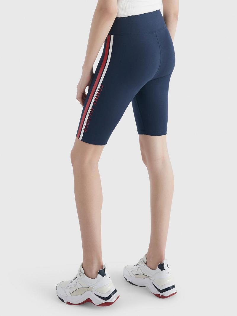 Navy Tommy Hilfiger High-Rise Stripe Bike Shorts | NZ_W21305