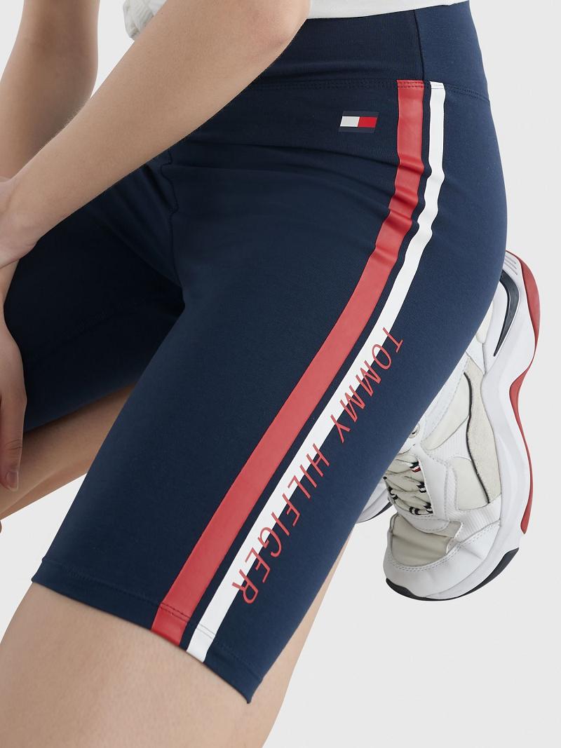 Navy Tommy Hilfiger High-Rise Stripe Bike Shorts | NZ_W21305