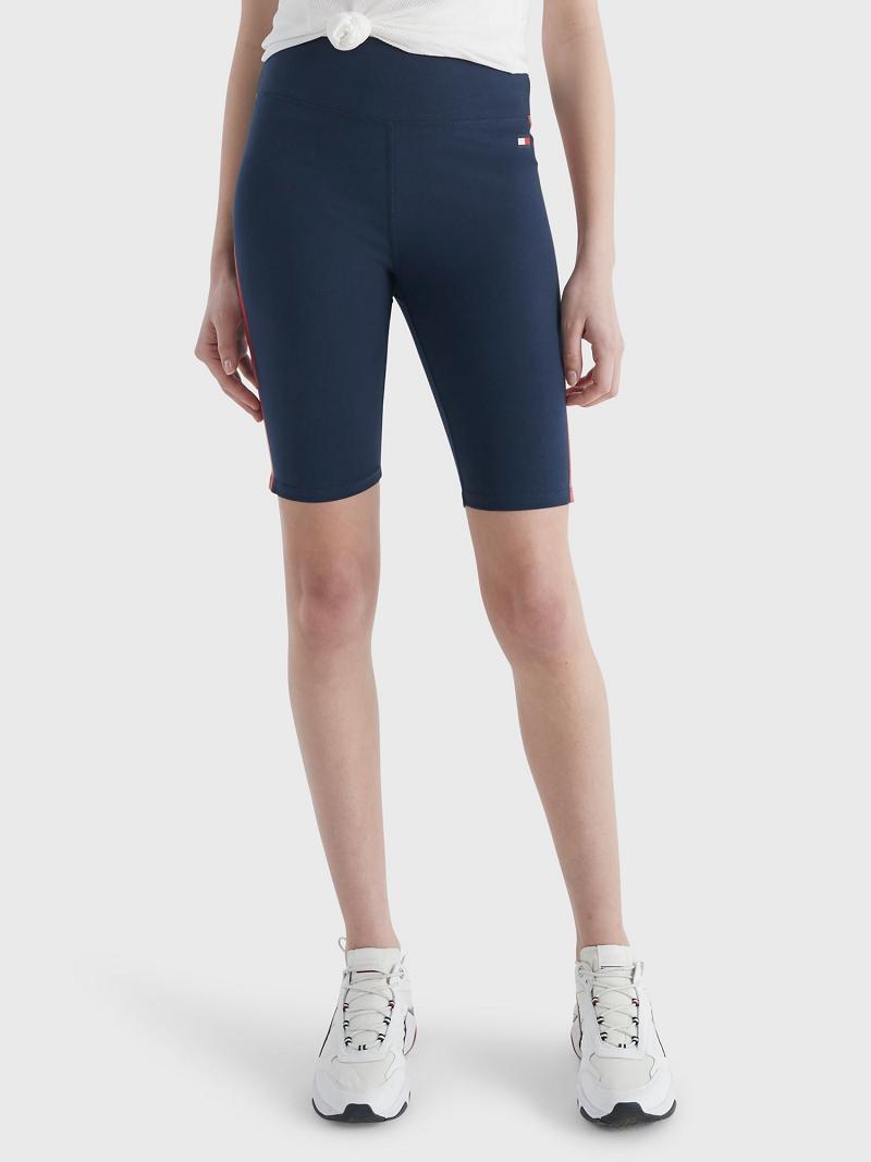 Navy Tommy Hilfiger High-Rise Stripe Bike Shorts | NZ_W21305