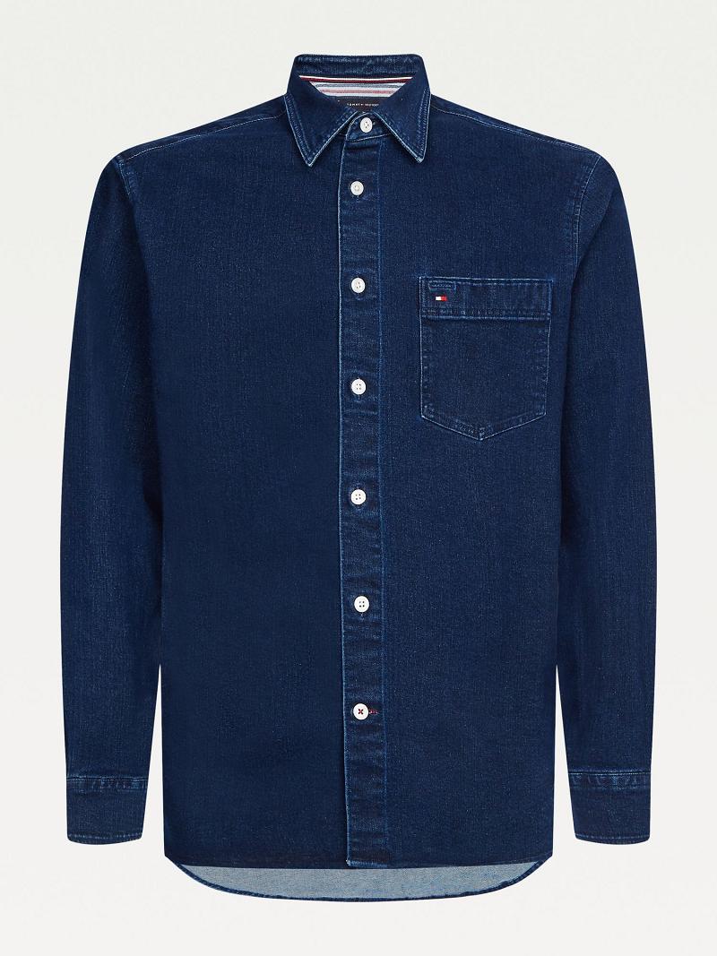 Navy Tommy Hilfiger Indigo denim overshirt Shirts | NZ_M31260