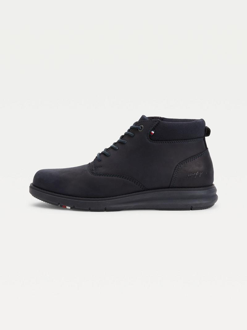 Navy Tommy Hilfiger Leather ankle Boots | NZ_M31685