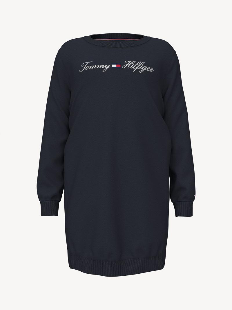 Navy Tommy Hilfiger Logo Sweatshirt Dresses | NZ_G1074