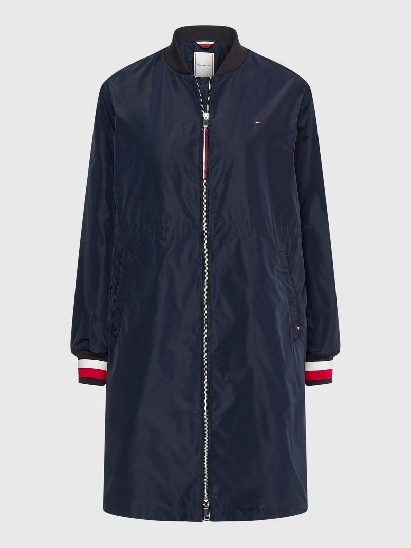 Navy Tommy Hilfiger Long Bomber Coats | NZ_W21035