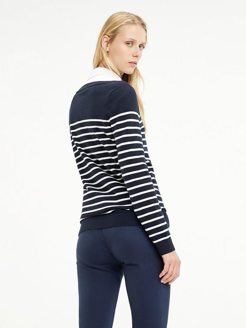 Navy Tommy Hilfiger Maritime Stripe Sweaters | NZ_W21358