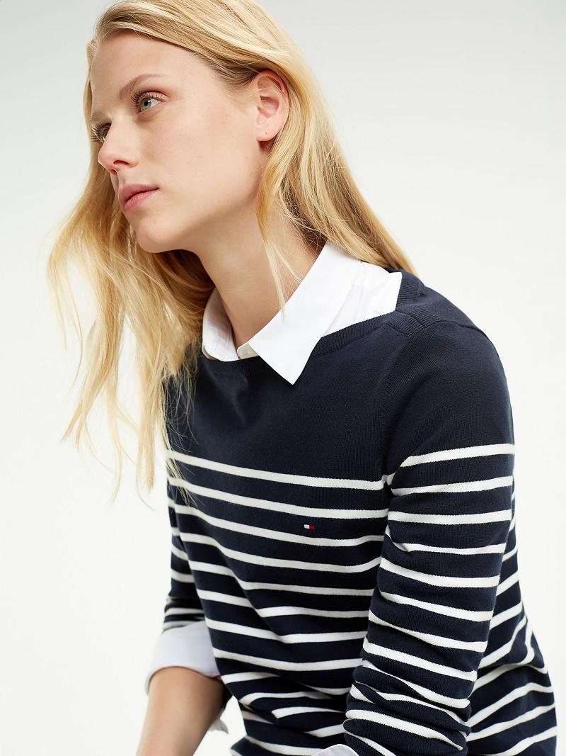 Navy Tommy Hilfiger Maritime Stripe Sweaters | NZ_W21358