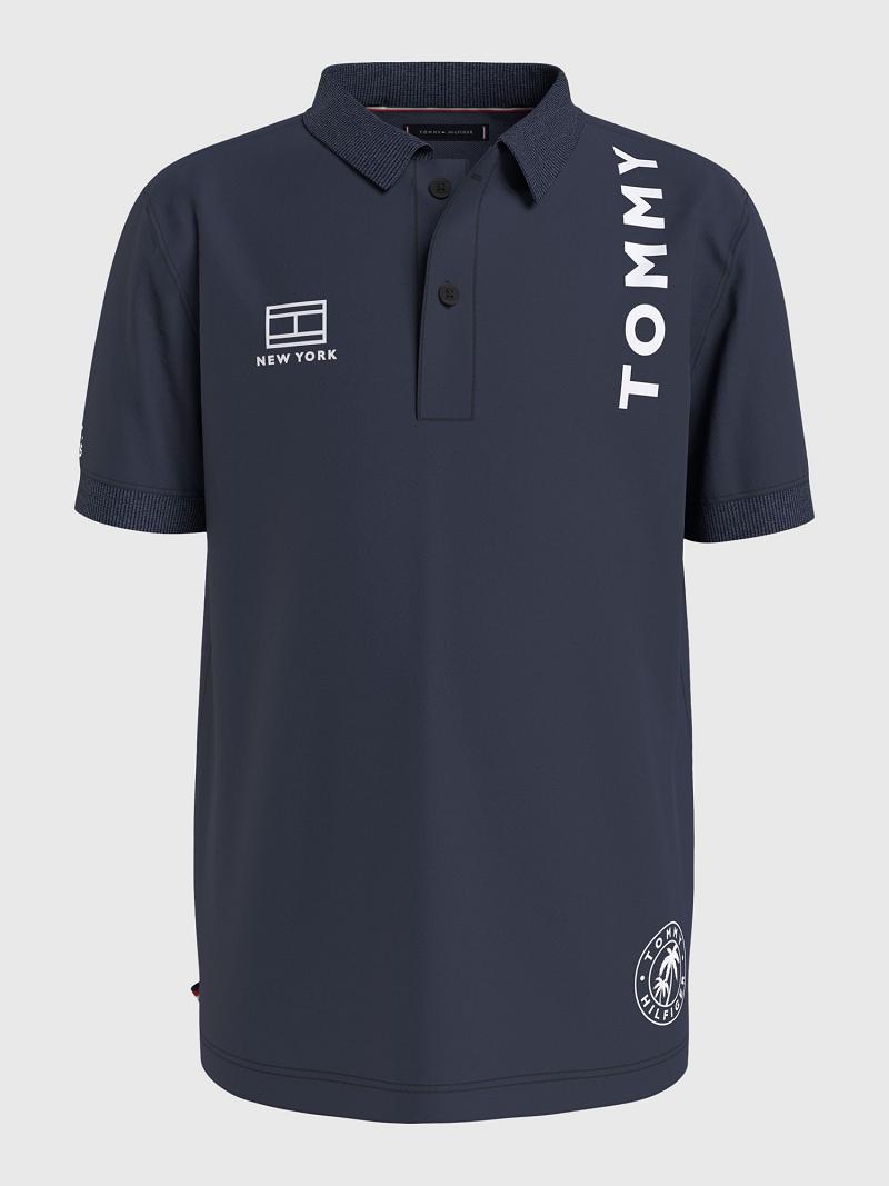 Navy Tommy Hilfiger Multi Logo Polos | NZ_B2068