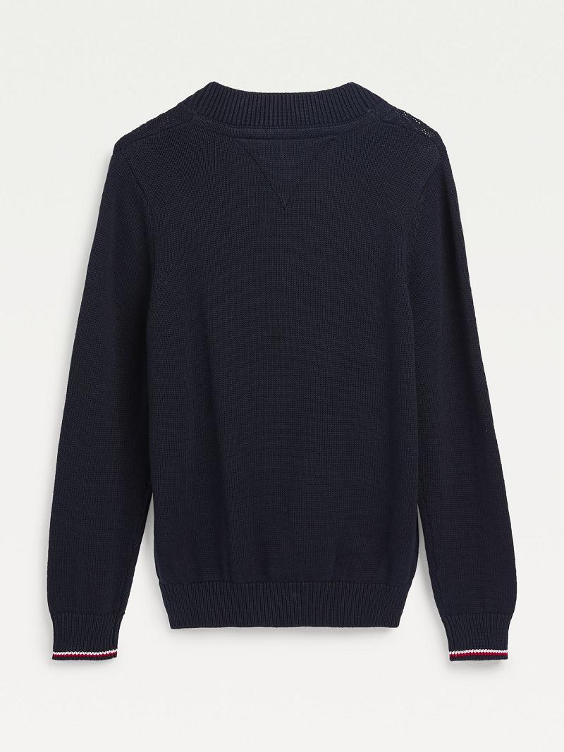 Navy Tommy Hilfiger Organic Cotton Cable Cardigan Sweatshirts | NZ_B2136