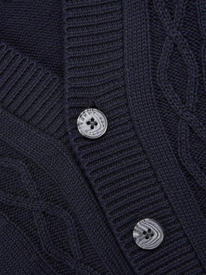 Navy Tommy Hilfiger Organic Cotton Cable Cardigan Sweatshirts | NZ_B2136