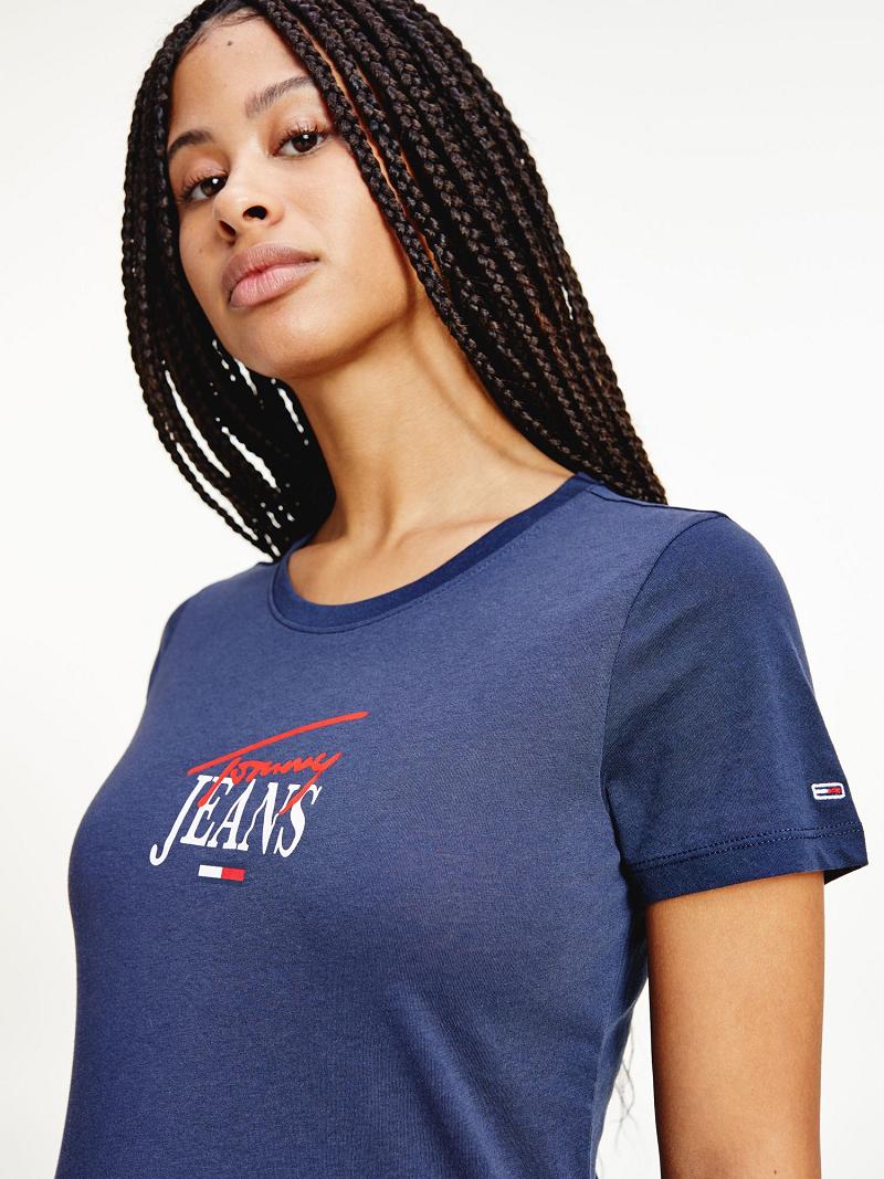 Navy Tommy Hilfiger Organic Cotton Essential Logo T Shirts | NZ_W21469