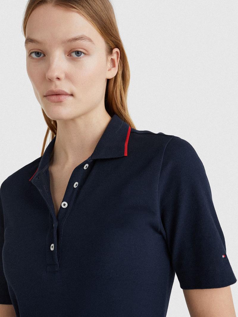 Navy Tommy Hilfiger Pique Pleated Polo Dresses | NZ_W21104