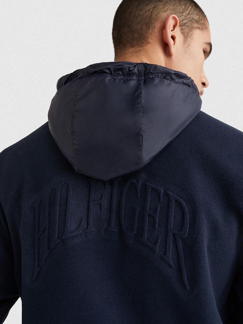 Navy Tommy Hilfiger Recycled polar fleece crest Hoodies | NZ_M31458