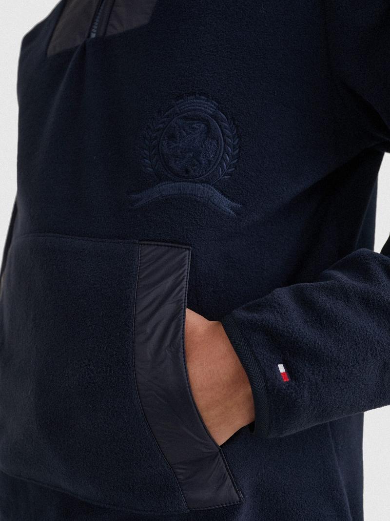 Navy Tommy Hilfiger Recycled polar fleece crest Hoodies | NZ_M31458